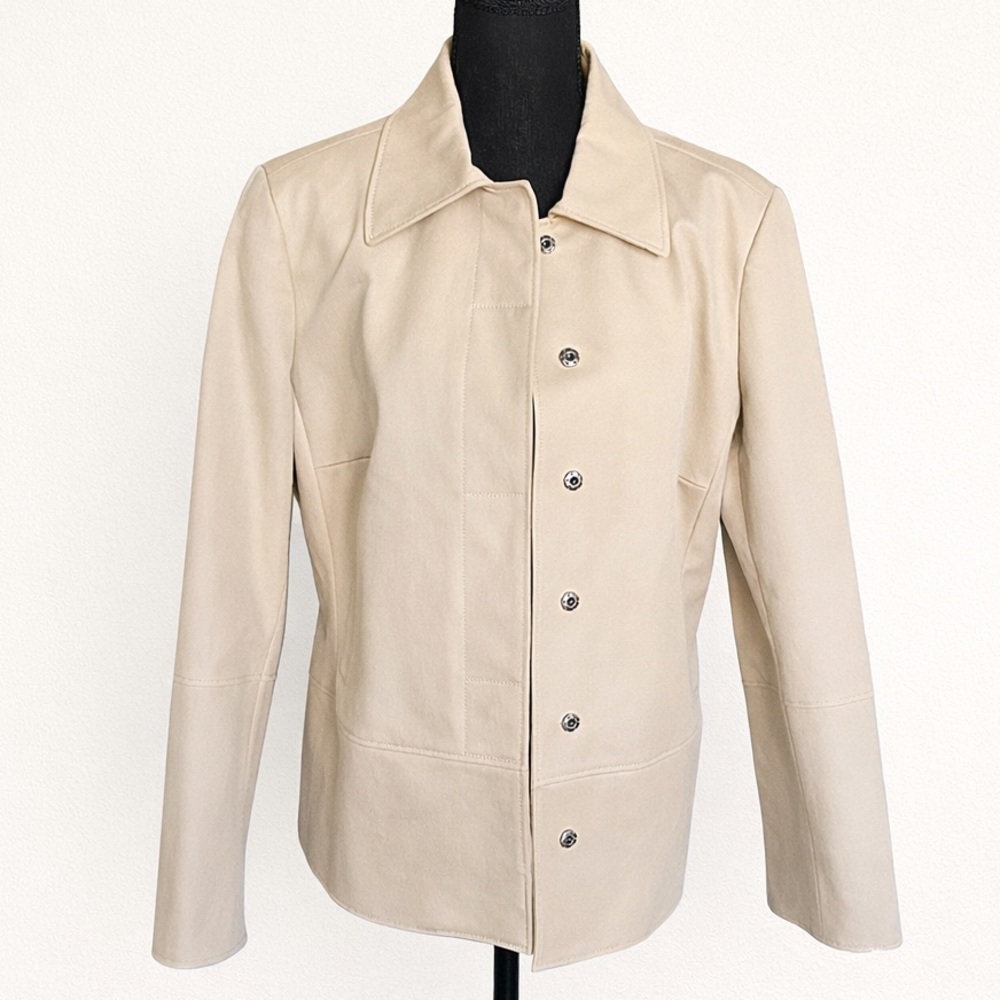 Carlisle Beige Jacket Size 14 Cotton Blend Button Front Career